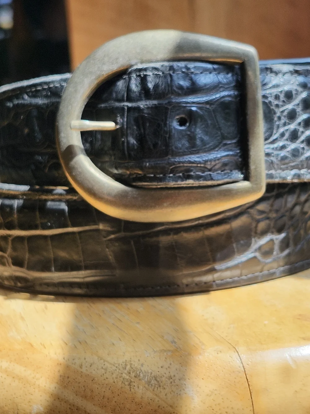 Genuine American  Belt with Vintage Brushed Metal Buckle
